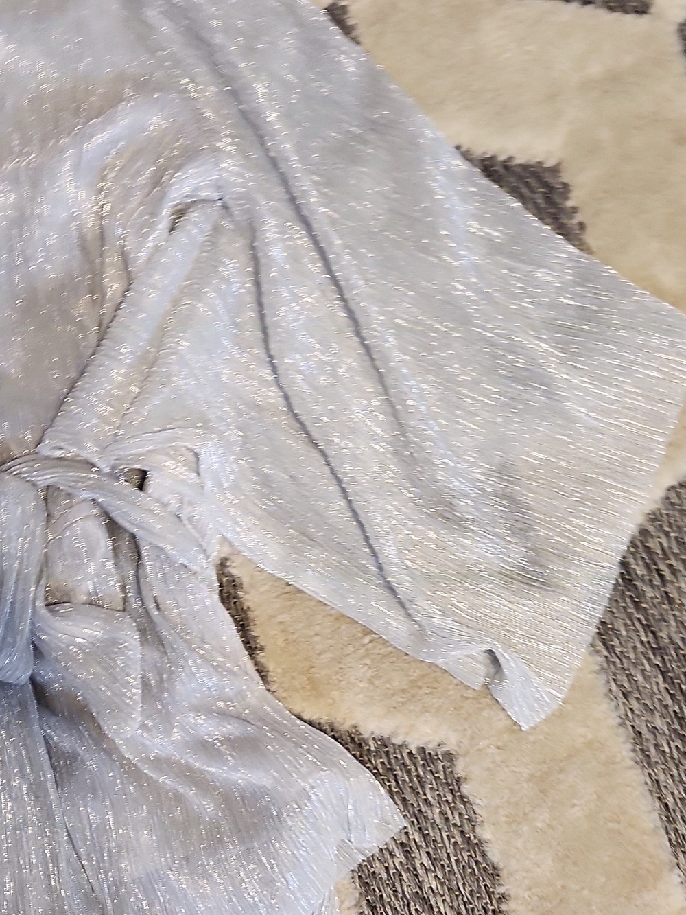 Chaus Light Silver Blue Metallic Pleated Wrap Blouse with Tie - Picture 5 of 6
